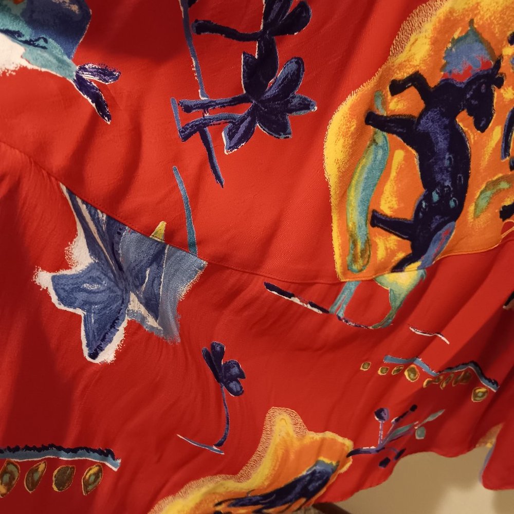 Vintage Red Nino Wong Of California Art To Wear 2 Piece Midi Skirt Set Large - Picture 7 of 16